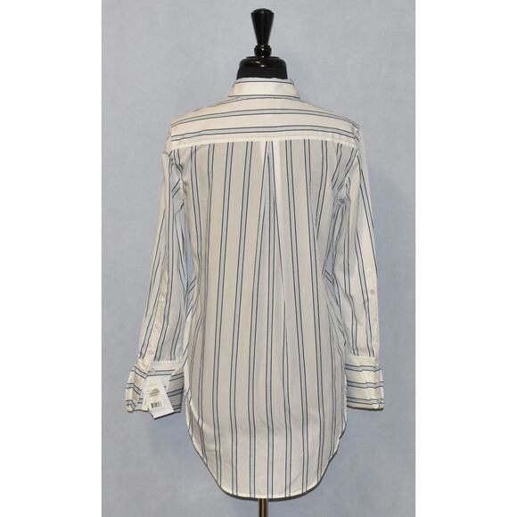 A6 NWT EQUIPMENT White W/Blue Striped Essential L/S Neapolitan Cuff Shirt Sz S - Picture 4 of 7